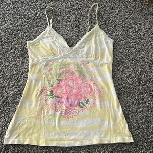 Y2K lace cami tank top yellow flowers size medium!
